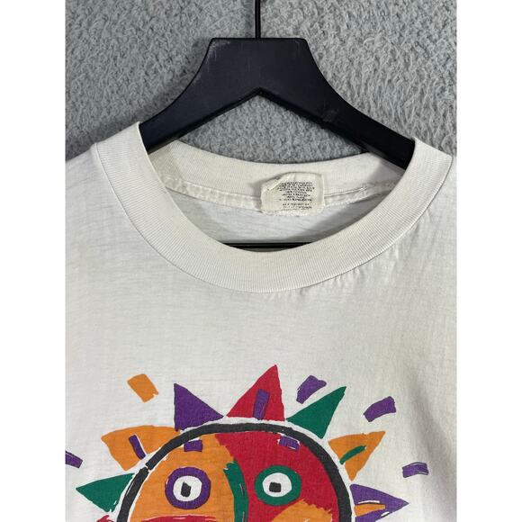 Vintage Cancun Mexico Sun Face Graphic T-Shirt XL Miro Toucan Tag White‎ Tee - Picture 10 of 13